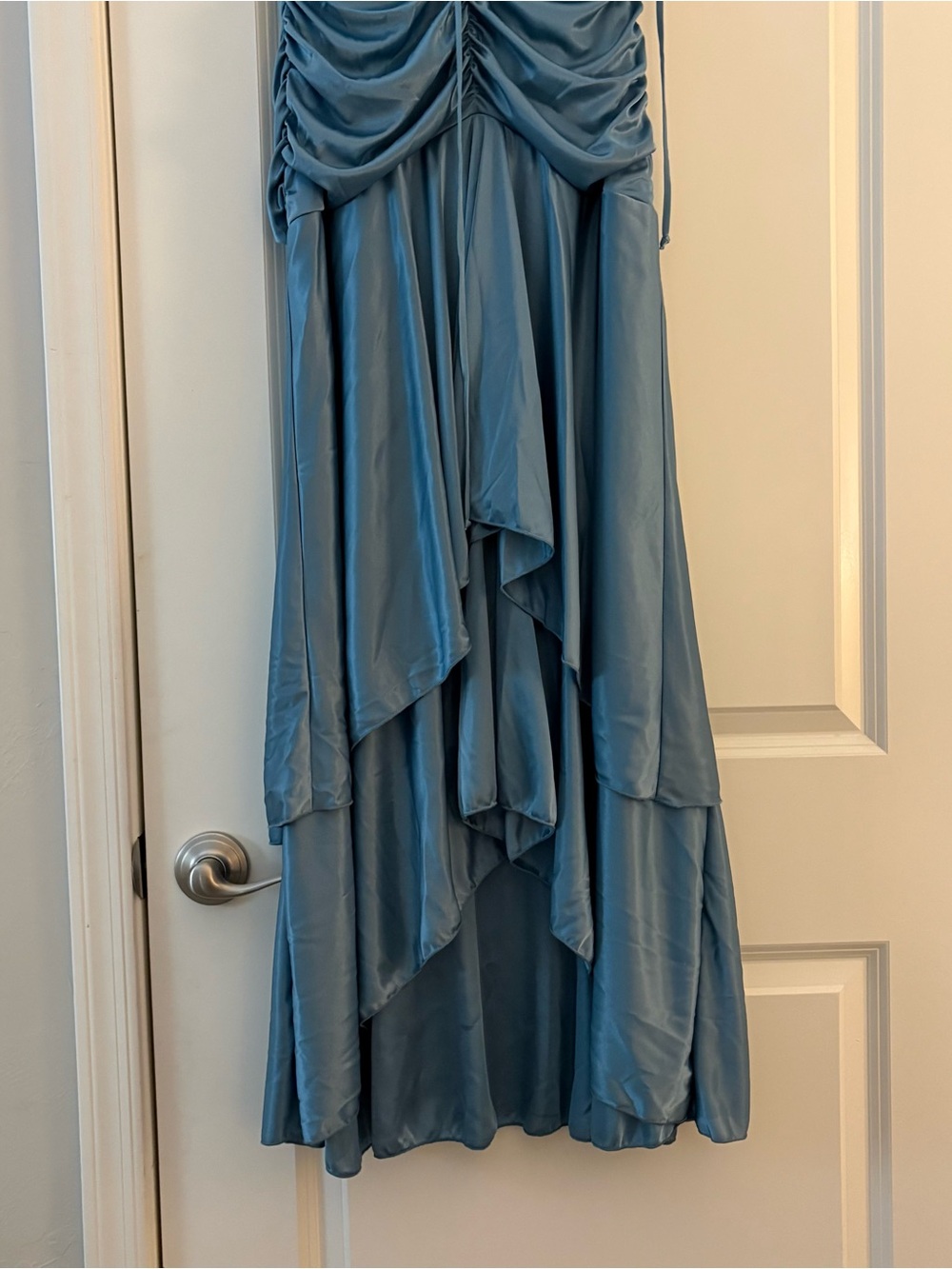 NWT Strapless Ruched Blue Cascade Evening Dress - Picture 4 of 12